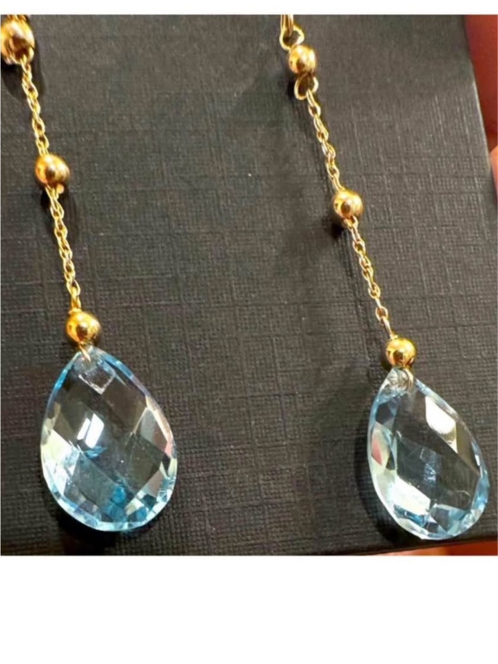 14K Solid Gold Earrings Long Dangle diamond cut 14K gold blue topaz earrings